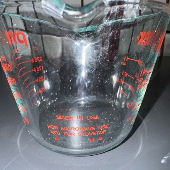 Pyrex 1 Cup Glass Measuring Cup Red Lettering Open Handle - Picture 8 of 11